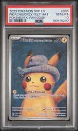 2023 POKEMON SVP EN-SV BLACK STAR PROMO PIKACHU/GREY FELT HAT #085 POKEMON X VAN GOGH PSA 10 front - PSA cert 100516290