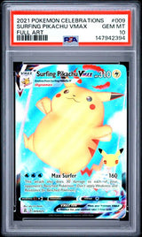 2021 POKEMON CELEBRATIONS SURFING PIKACHU VMAX #009 FULL ART PSA 10 front - PSA cert 147942394