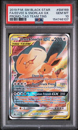 2019 POKEMON SM BLACK STAR PROMO EEVEE & SNORLAX GX #SM169 PROMO-TAG TEAM TINS PSA 10 front - PSA cert 154746107