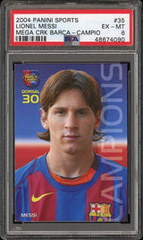 2004-05 PANINI SPORTS MEGA CRACKS BARCA LIONEL MESSI #35 MEGA CRACKS BARCA-CAMPIO PSA 6 front - PSA cert 48674090
