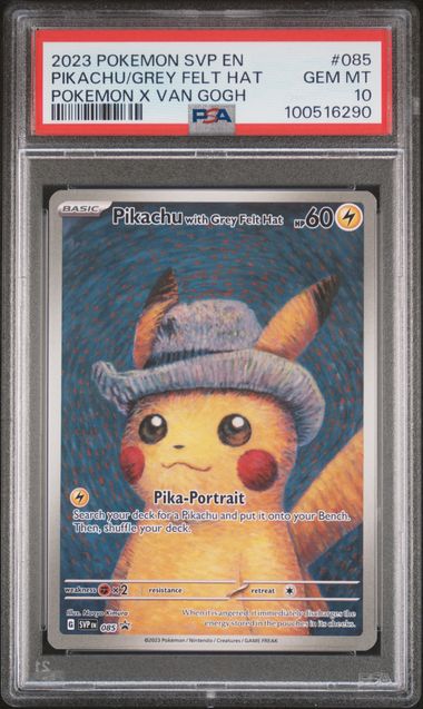 2023 POKEMON SVP EN-SV BLACK STAR PROMO PIKACHU/GREY FELT HAT #085 POKEMON X VAN GOGH PSA 10 front - PSA cert 100516290