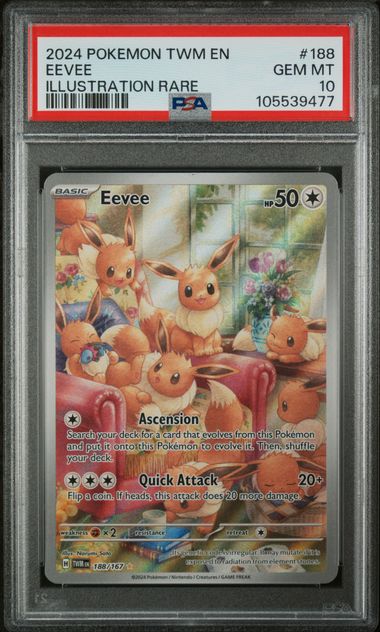 2024 POKEMON TWM EN-TWILIGHT MASQUERADE EEVEE #188 ILLUSTRATION RARE PSA 10 front - PSA cert 105539477