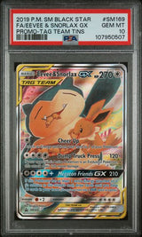 2019 POKEMON SM BLACK STAR PROMO EEVEE & SNORLAX GX #SM169 PROMO-TAG TEAM TINS PSA 10 front - PSA cert 107950507