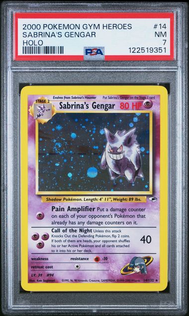 2000 POKEMON GYM HEROES SABRINA'S GENGAR #14 HOLO PSA 7 front - PSA cert 122519351