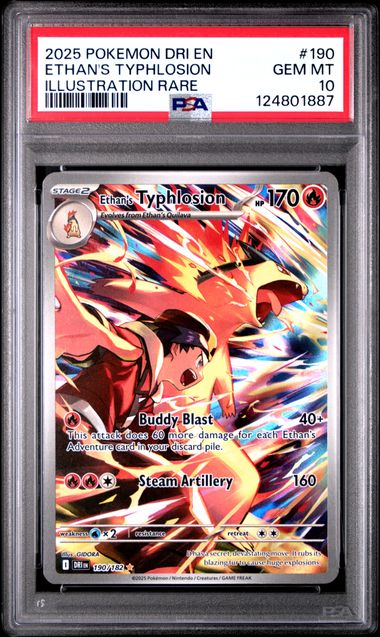 2025 POKEMON DRI EN-DESTINED RIVALS ETHAN'S TYPHLOSION #190 ILLUSTRATION RARE PSA 10 front - PSA cert 124801887