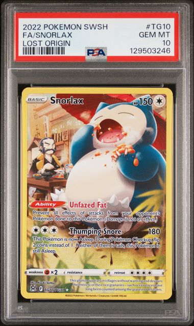 2022 POKEMON SWORD & SHIELD LOST ORIGIN SNORLAX #TG10 LOST ORIGIN PSA 10 front - PSA cert 129503246