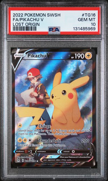 2022 POKEMON SWORD & SHIELD LOST ORIGIN PIKACHU V #TG16 LOST ORIGIN PSA 10 front - PSA cert 131485969