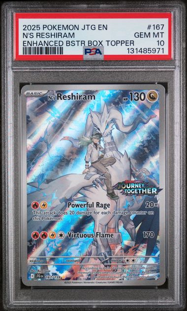 2025 POKEMON JTG EN-JOURNEY TOGETHER N'S RESHIRAM #167 ENHANCED BSTR BOX TOPPER PSA 10 front - PSA cert 131485971