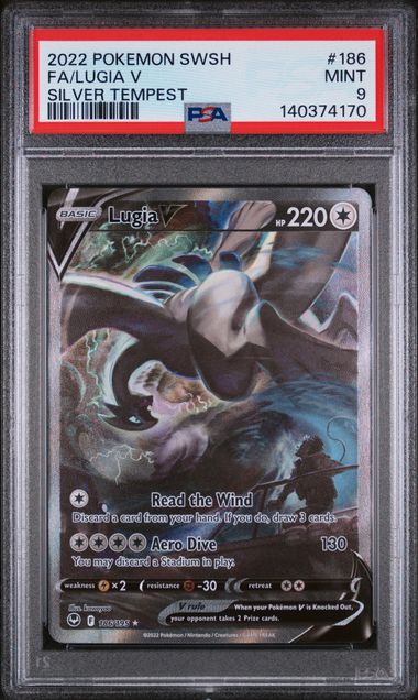 2022 POKEMON SWORD & SHIELD SILVER TEMPEST LUGIA V #186 SILVER TEMPEST PSA 9 front - PSA cert 140374170