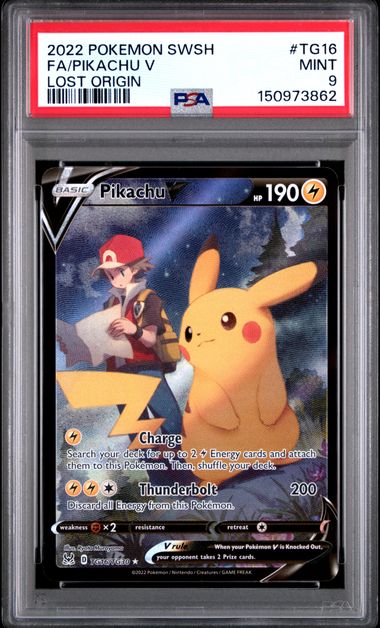 2022 POKEMON SWORD & SHIELD LOST ORIGIN PIKACHU V #TG16 LOST ORIGIN PSA 9 front - PSA cert 150973862