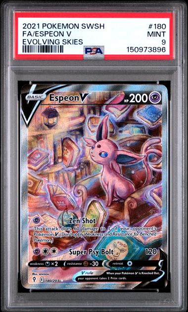 2021 POKEMON SWORD & SHIELD EVOLVING SKIES ESPEON V #180 EVOLVING SKIES PSA 9 front - PSA cert 150973896