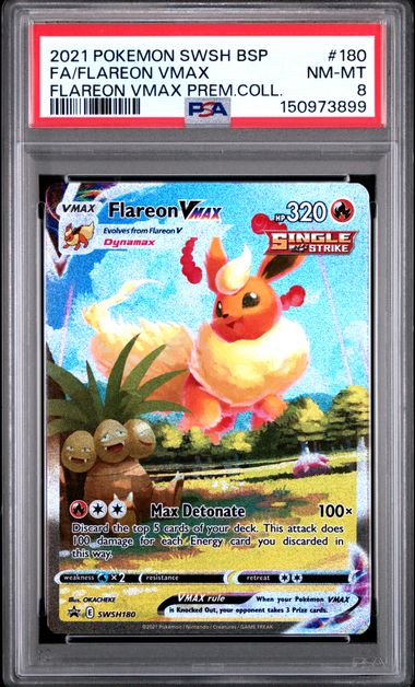 2021 POKEMON SWSH BLACK STAR PROMO FLAREON VMAX #180 FLAREON VMAX PREM.COLL. PSA 8 front - PSA cert 150973899