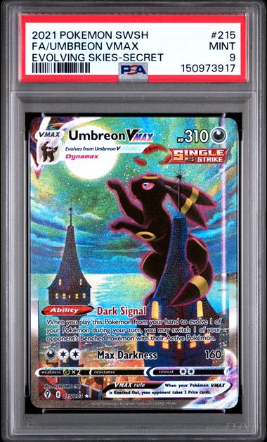 2021 POKEMON SWORD & SHIELD EVOLVING SKIES UMBREON VMAX #215 EVOLVING SKIES-SECRET PSA 9 front - PSA cert 150973917