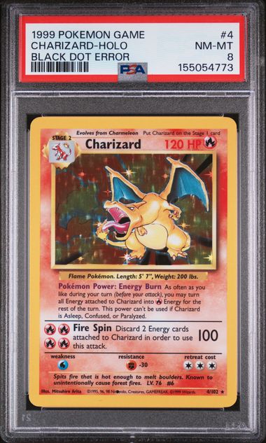 1999 POKEMON GAME CHARIZARD-HOLO #4 BLACK DOT ERROR PSA 8 front - PSA cert 155054773