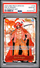 2024 ONE PIECE OP09-EMPERORS IN THE NEW WORLD GOL D. ROGER #118 ALTERNATE ART PSA 10 front - PSA cert 157347921