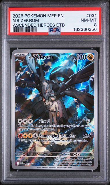 2026 POKEMON MEP EN-ME BLACK STAR PROMO N'S ZEKROM #031 ASCENDED HEROES ETB PSA 8 front - PSA cert 162360356