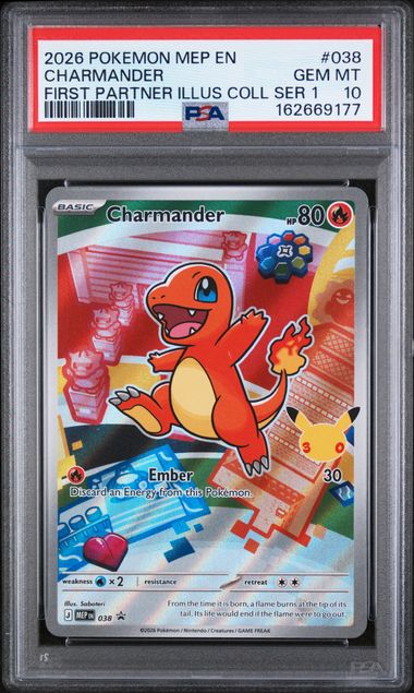 2026 POKEMON MEP EN-ME BLACK STAR PROMO CHARMANDER #038 FIRST PARTNER ILLUS COLL SER 1 PSA 10 front - PSA cert 162669177