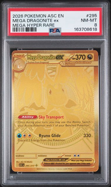2026 POKEMON ASC EN-ASCENDED HEROES MEGA DRAGONITE EX #295 MEGA HYPER RARE PSA 8 front - PSA cert 163708618