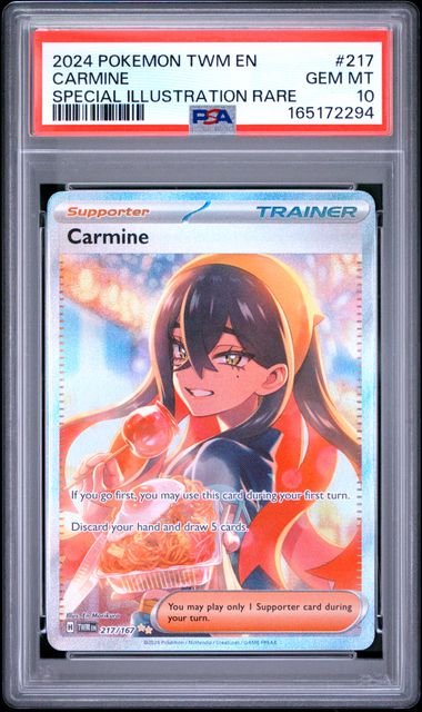 2024 POKEMON TWM EN-TWILIGHT MASQUERADE CARMINE #217 SPECIAL ILLUSTRATION RARE PSA 10 front - PSA cert 165172294