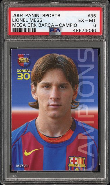 2004-05 PANINI SPORTS MEGA CRACKS BARCA LIONEL MESSI #35 MEGA CRACKS BARCA-CAMPIO PSA 6 front - PSA cert 48674090