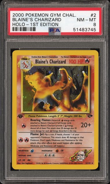 2000 POKEMON GYM CHALLENGE BLAINE'S CHARIZARD #2 HOLO-1ST EDITION PSA 8 front - PSA cert 51483745