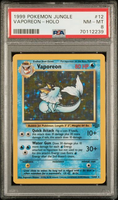 1999 POKEMON JUNGLE VAPOREON-HOLO #12 PSA 8 front - PSA cert 70112239