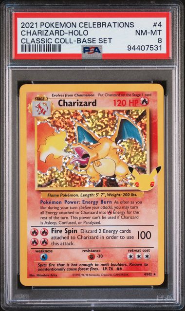 2021 POKEMON CELEBRATIONS CLASSIC COLLECTION CHARIZARD-HOLO #4 CLASSIC COLL-BASE SET PSA 8 front - PSA cert 94407531