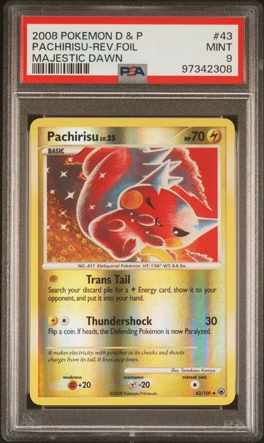 2008 POKEMON DIAMOND & PEARL MAJESTIC DAWN PACHIRISU-REV.FOIL #43 MAJESTIC DAWN PSA 9 front - PSA cert 97342308